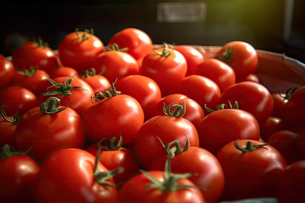 Tomatoes Organic red tomatoes in market Generative Ai