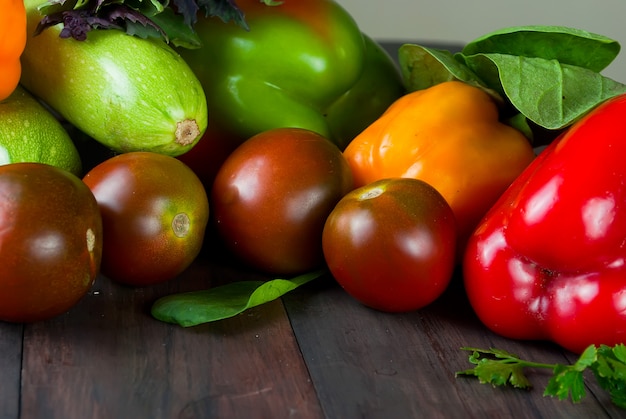  tomatoes,  peppers, cucumber and herbs fresh vegetables