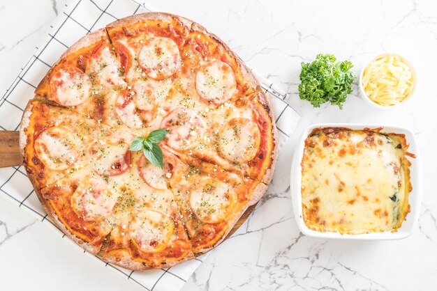 tomatoes pizza on table 