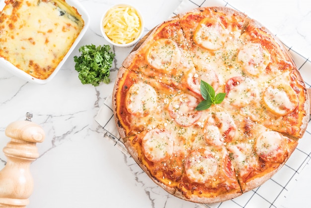 tomatoes pizza on table 