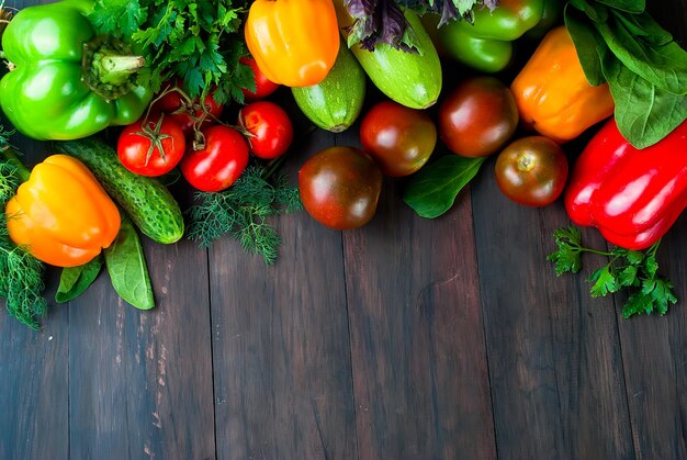 Tomatoes and vegetables on table