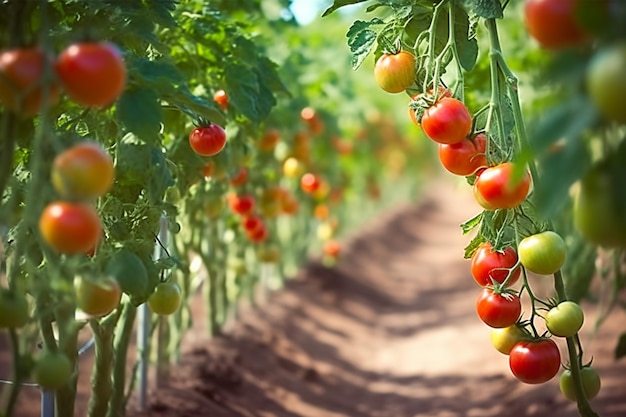 Tomatoes on the vine in a field