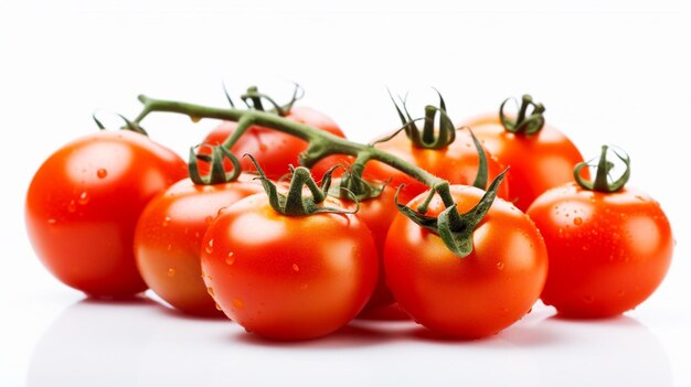 Tomatoes on a vine on a white background