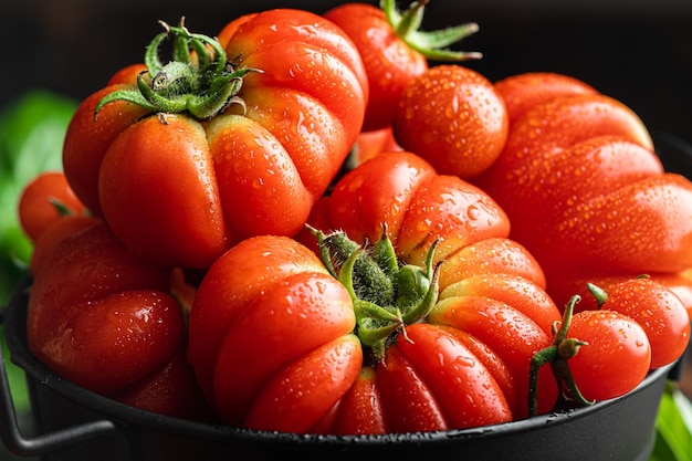 Pomodori con gocce d'acqua primo piano