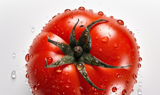 Photo tomatoes with water drops on a white background generative ai