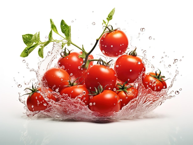 Tomatoes with watersplash isolated on background