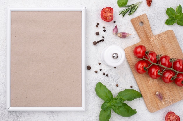 Tomatoes on wooden bottom on table