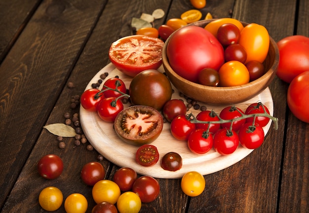 Tomatoes on a wooden table