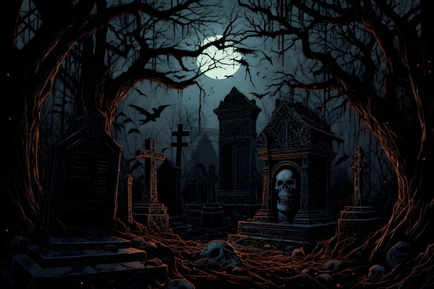 tomb halloween design background ai generated