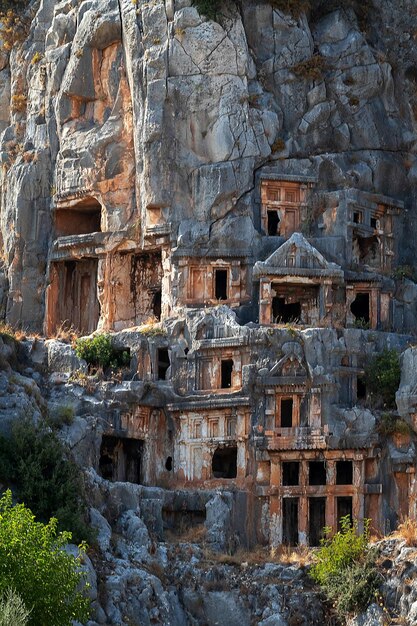 Foto tombe nell'antica città di myra turchia provincia di antalya