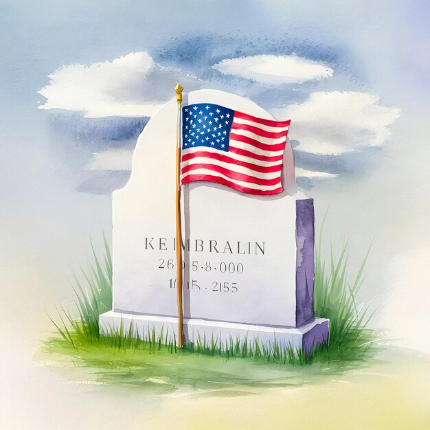 Tombstone with american flag