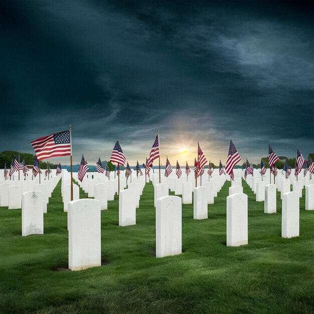 Photo tombstone with american flag