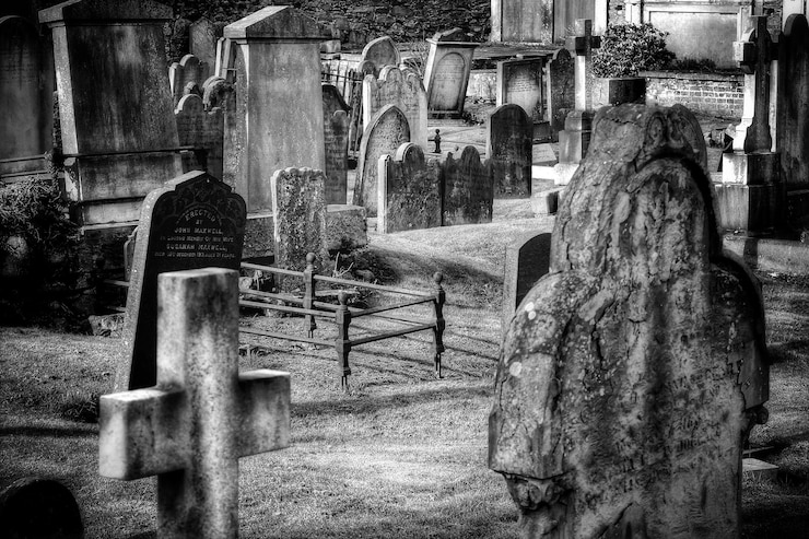 Photo tombstones in cemetery
