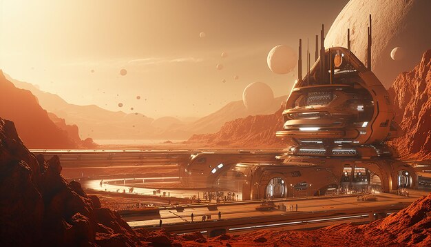 Tomorrowland in mars futuristic life and colony settlement at mars planet