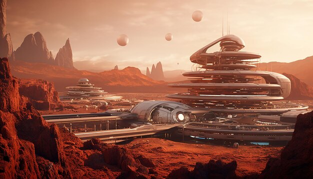 Tomorrowland in mars futuristic life and colony settlement at mars planet