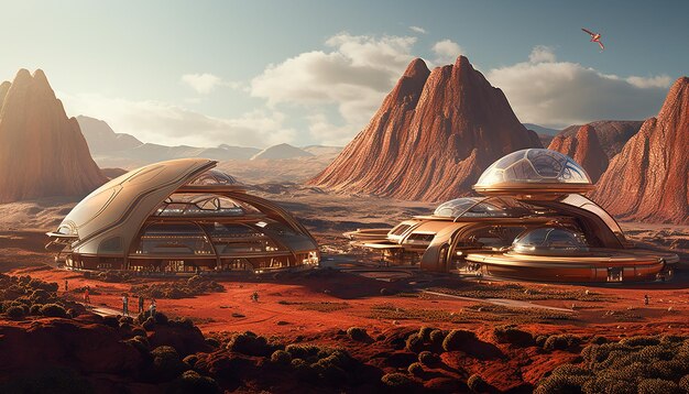 Tomorrowland in mars futuristic life and colony settlement at mars planet