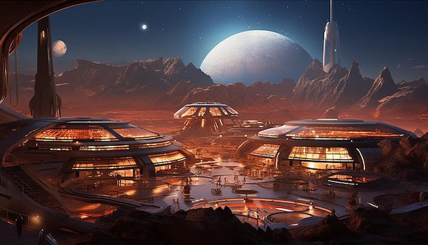 Tomorrowland in mars futuristic life and colony settlement at mars planet