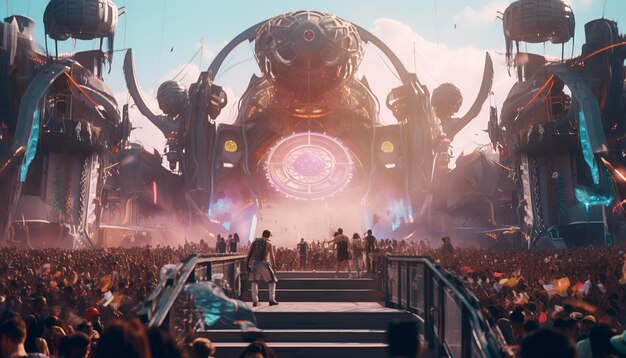 Foto tomorrowland muziekfestival op het futuristische podium van mars