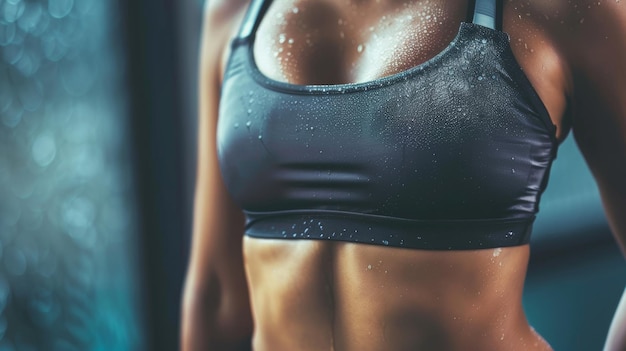 Foto abdominali femminili tonici e crop top sportivi closeup fitness e concetto atletico per pubblicità sulla salute e il benessere