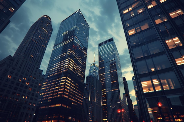 Toned image of modern office buildings and sky scrapers in central of the city realistic image