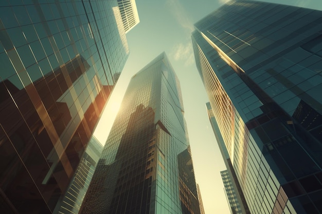 Toned image of modern office buildings and sky scrapers in central of the city realistic image