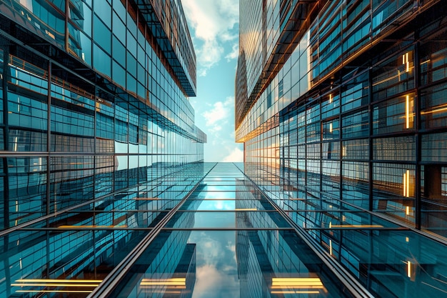 Toned image of modern office buildings and sky scrapers in central of the city realistic image