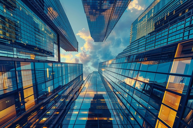 Toned image of modern office buildings and sky scrapers in central of the city realistic image