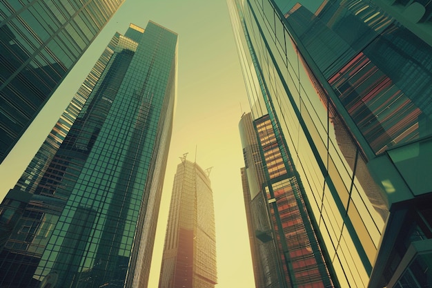 Toned image of modern office buildings and sky scrapers in central of the city realistic image