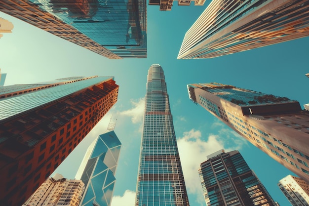 Тонированное изображение современных офисных зданий и небоскребов в центре города реалистичное изображение