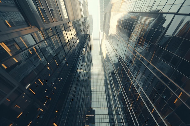Тонированное изображение современных офисных зданий и небоскребов в центре города реалистичное изображение
