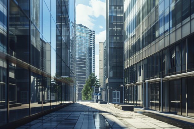 Toned image of modern office buildings and sky scrapers in central of the city realistic image