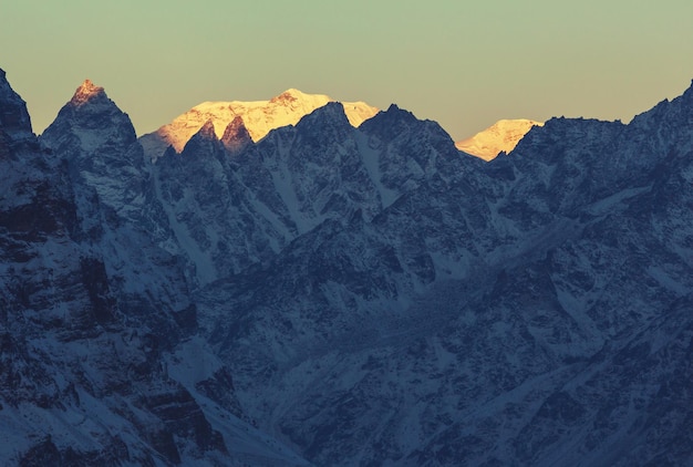 Toneelmening van bergen, Kanchenjunga-gebied, Himalayagebergte, Nepal.