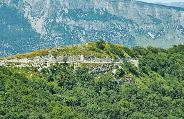 Toneelmening van groene weiden grote berg Dagestan