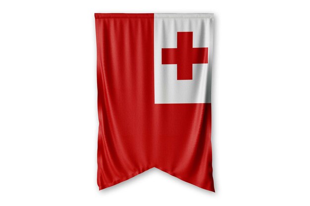 tonga flag hang on a white wall background image