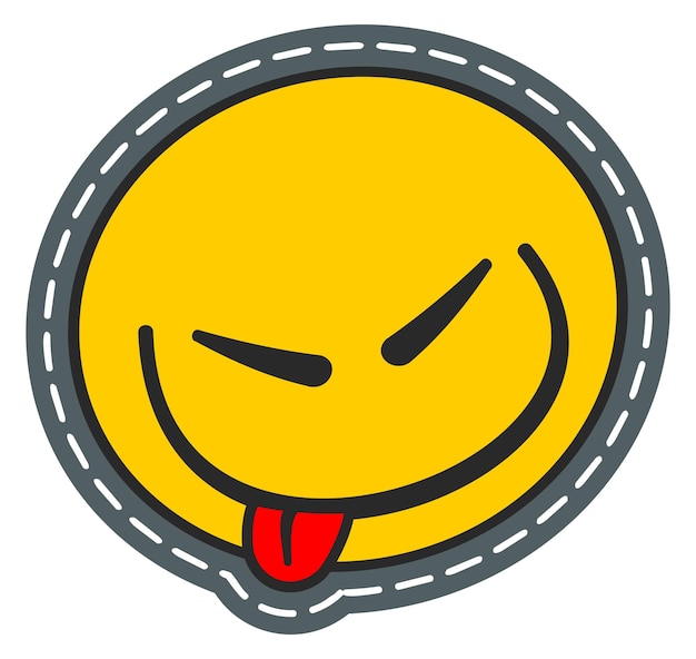 Foto sorriso con la lingua fuori divertente patch emoji colorato isolato su sfondo bianco