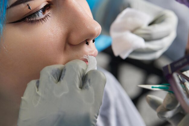 Photo tongue splitting cutting the tongue one type of modification of the human body surgery concept