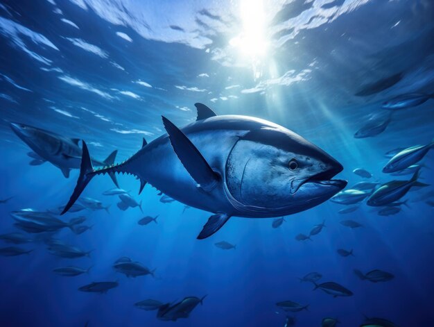 Tonijn in zijn natuurlijke habitat Natuurfotografie Genatieve AI