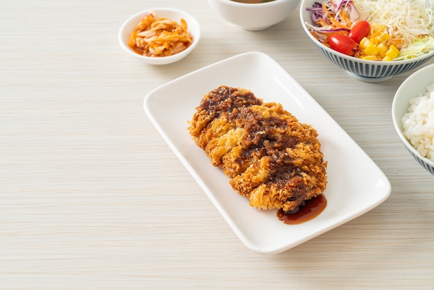 Tonkatsu - Japanese pork cutlet deep fried with rice set - Japanese food style