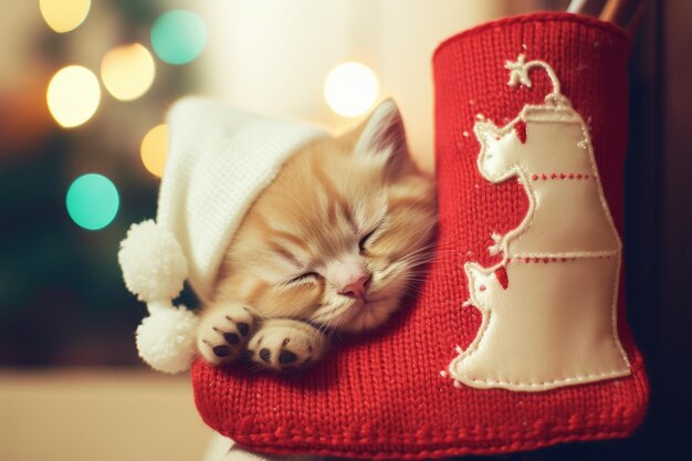 Tonkinese kitten die zich verbergt in een kerstkous foto