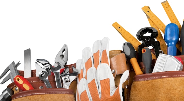 Tool belt with tools on white background