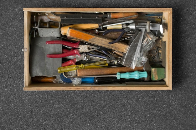 Photo tool box on black background