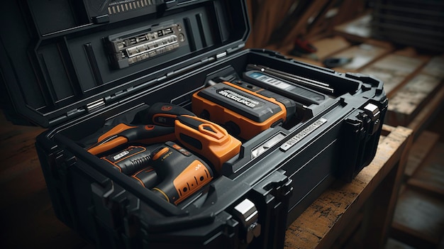 Photo a tool box with the word drill on it