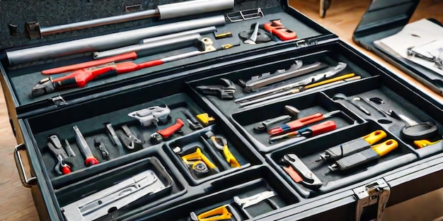 Foto toolbox-collectie in hoge hoek