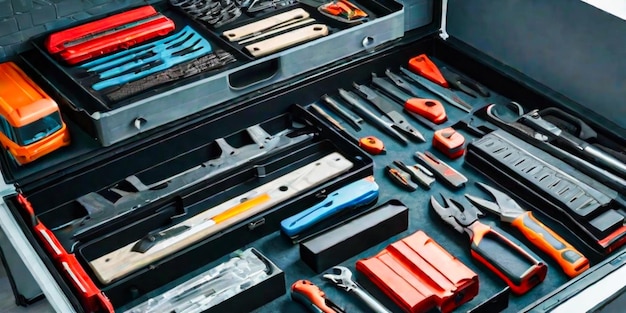 Toolbox collection in high angle view