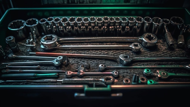 A toolbox with a bunch of tools on it