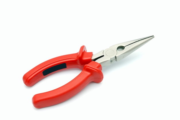 Tools collection - flat-nose pliers with red handles on white background