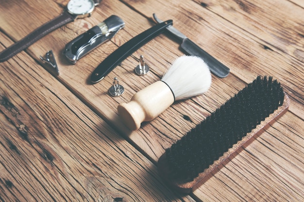 Tools for cutting beard barbershop top view