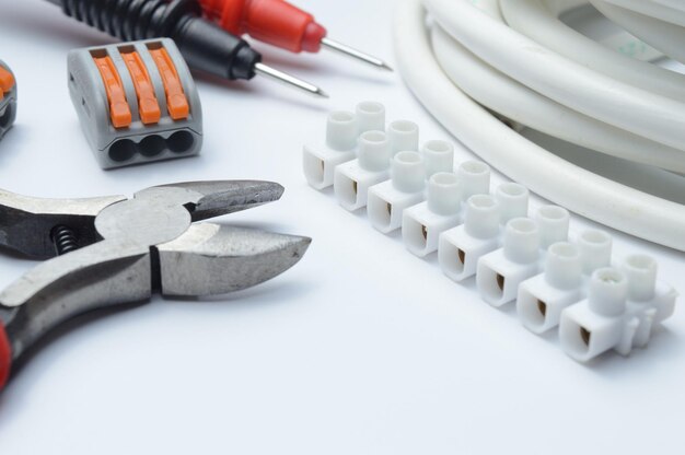 tools for electro repair on a light background. close-up.