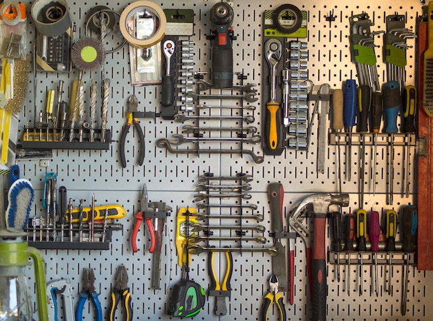 Tools in the garage tools in the board and in the workshop master stage