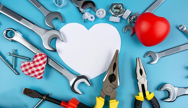 Photo tools and a heart on a blue background